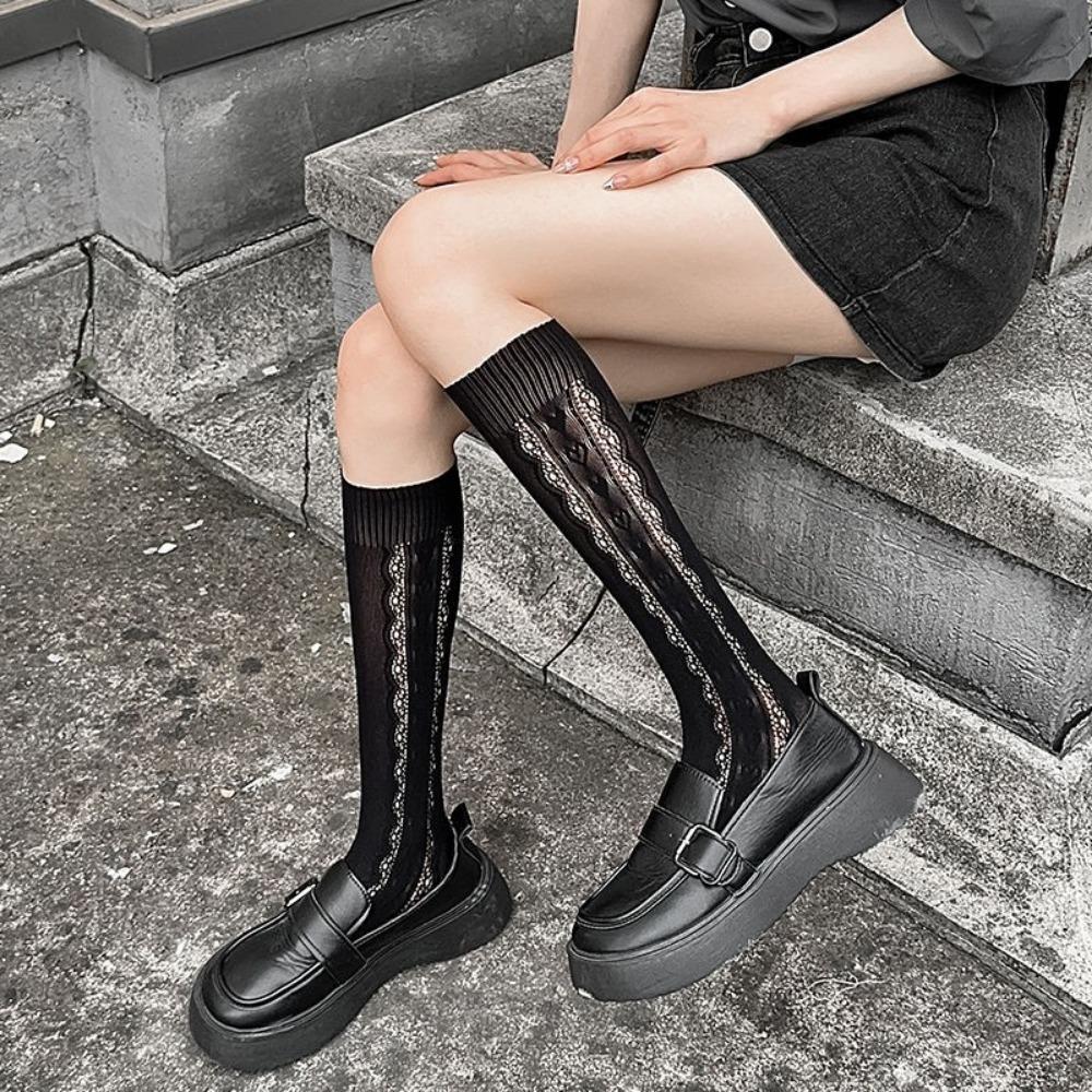 Japanese Pure Desire White Lace Calf Socks Women's Middle Tube Love Summer Thin Simple Thin Legs Ins Tide Outer Wear