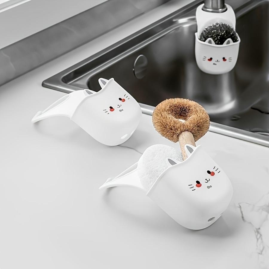3pcs Set, Cute Cat Silicone Faucet Cover, Sponge Holder with Drainage Hole, Drying Rack, Storage Rack, Over-Sink Drain Rack