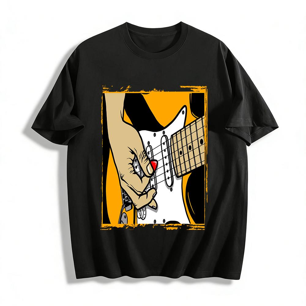 

Vintage Electric Guitar Pick Playing Print T-Shirt For Rock Fans Pure cotton T-shirt XXS
