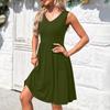 Women's Casual Fashion Sexy V-neck Button Decoration Sleeveless Solid Color Waist Dress