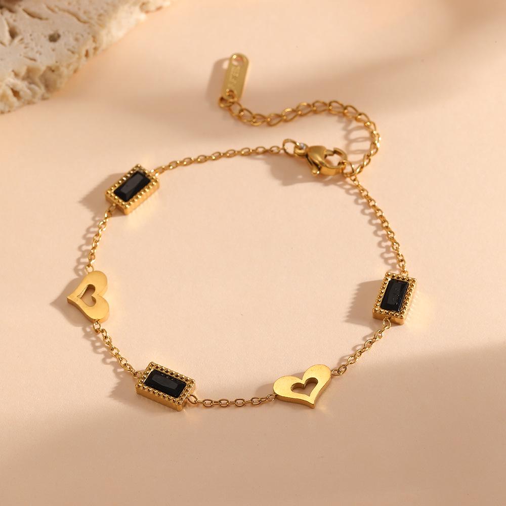 Titanium Steel Square Stone Bracelet for Women - Colorful Casual & Dating Accessory