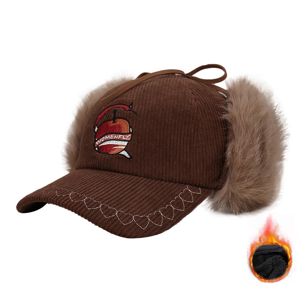 

Autumn Winter Fashion Furry Warm Apple Embroidery Decorated Cute Versatile Casual Sun Protection Baseball Cap Adjustable& 8Y коричневий