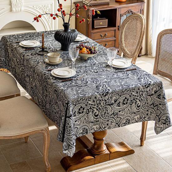 Tablecloth Waterproof Oil-Proof French Retro Style Rectangular Dining Table Cover with Tassels Crochet Patterns Home Kitchen Restaurant Decor