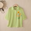 Women Casual Turn Down Collar Loose Floral Print Half Sleeve Blouse