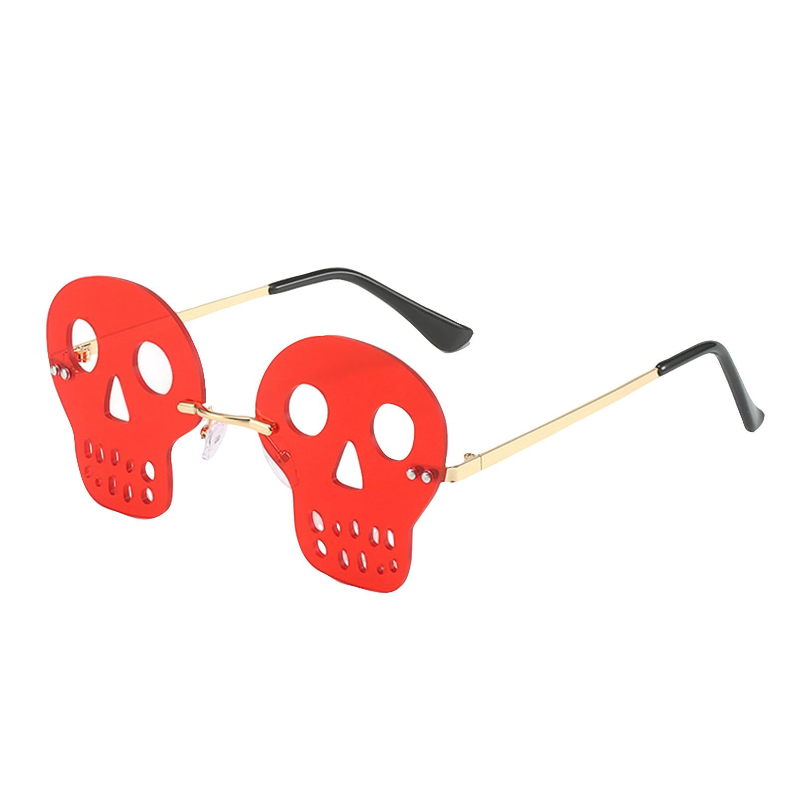 

Солнцезащитные очки без оправы с черепами на Хэллоуин, фестивальные очки с черепами для женщин и мужчин One Size красный