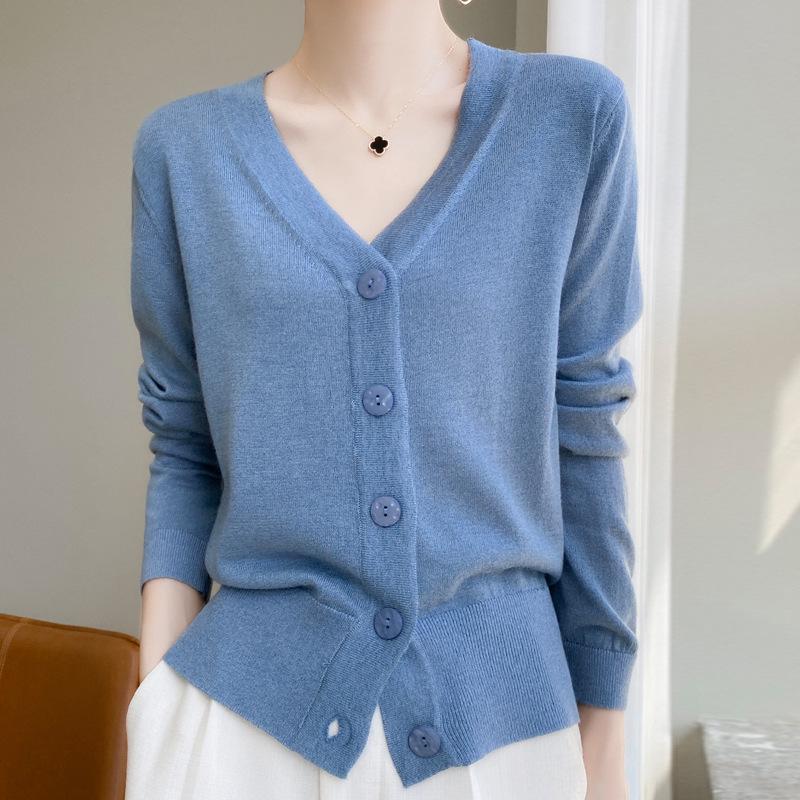 Women's Flashing V-Neck Knitted Cardigan - Lightweight Autumn Sweater, Stylish Short Outerwear, Air-Conditioning Top