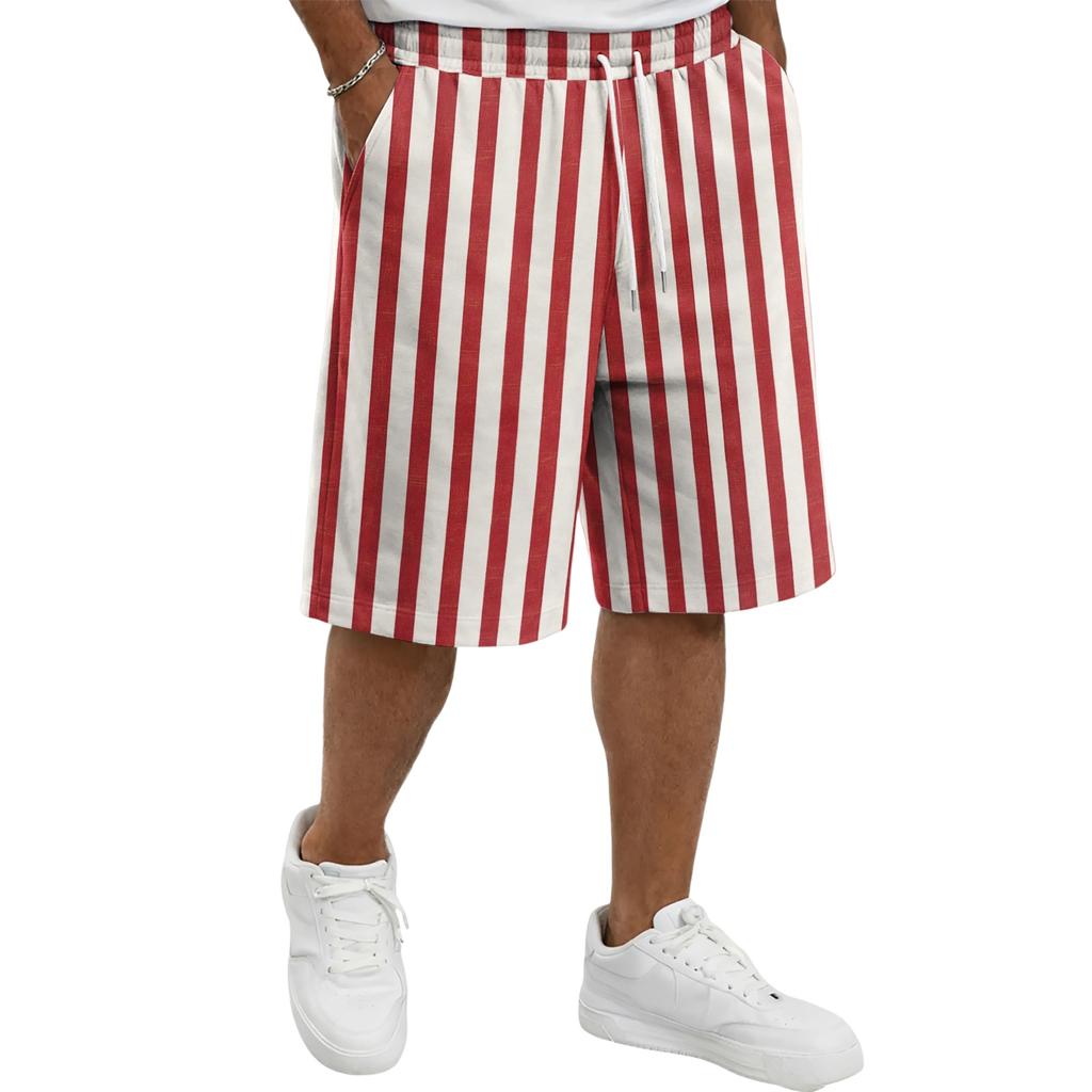 Mens Casual Striped Drawstring Shorts Relaxed Fit Elastic Waistband Lightweight Breathable Fabric Knee Length Pants
