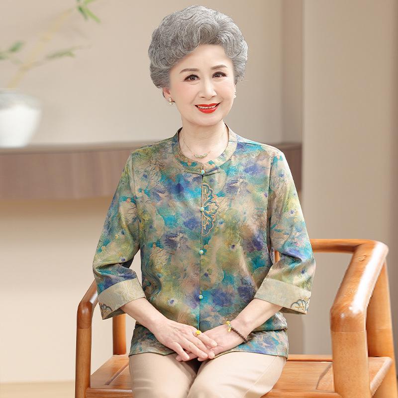 

Elegant Seven-Sleeve Blouse for Women - Stylish Spring/Summer Top for Middle-Aged and Elderly Ladies 3XL (for 120-135 lbs)