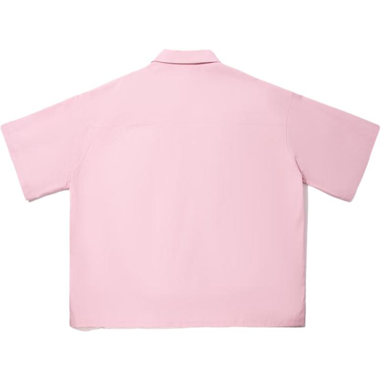 Li Ning Letter Button Soft Comfortable Breathable Versatile Short Sleeve Shirt Men Shirts Floral-Pink ASHV263-3