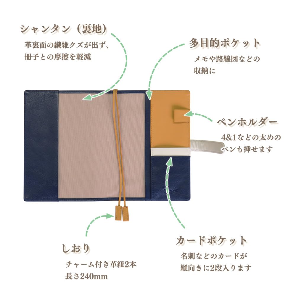 B6 Size Genuine Leather Notebook Cover with X Mustard (Ceal Al) Strap, Two-Tone CLuaR-TC (05.Navy Yellow)