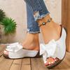 Elegant Women's White Slide Sandals with Floral Accent - Open Toe, Easy Slip-On Design for Comfortable Summer Wear, Strappy Sandals