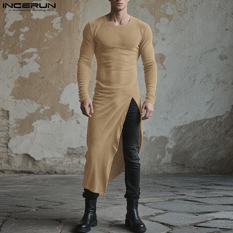 INCERUN Podzim Zima Pánské Kulatý Výstřih Dlouhý Rukáv Nepravidelné Vysoké Rozparky Dlouhé Topy Svetry