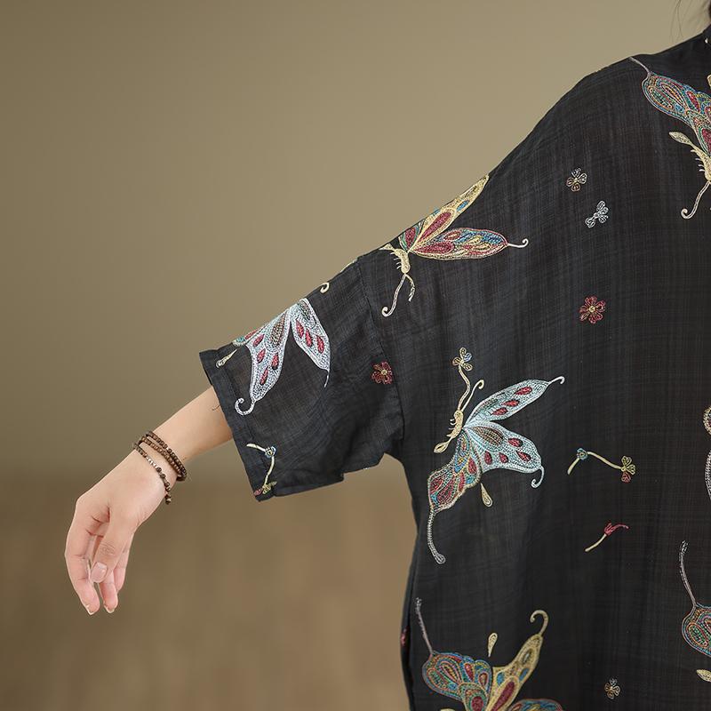 DIMANAF New 2026 Women Plus Size Spring Summer Beach Long Black Dress Vintage Lady Loose Oversize Maxi Floral Print Cotton Button