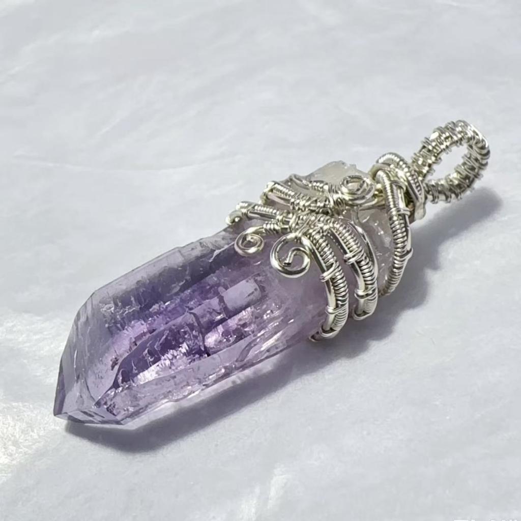 Handmade Wire Wrapped Natural Crystal Healing Stone Fine Jewelry High Quality Cruz Amethyst Raw Stone Pendant Necklace