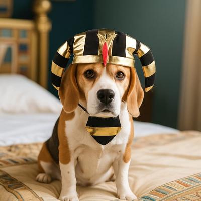 Süße Haustier Ägyptische Pharaonenmütze Atmungsaktiv Bequem Katze Goldene Pharaonenmütze mit Lätzchen Verstellbar Haustier Cosplay Kostüm