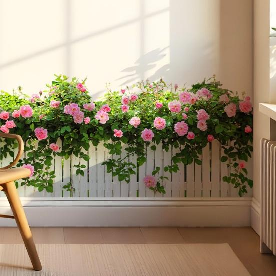 Spring Pink Flowers Fence Wall Decal Removable Floral Wall Art Murals Peel And Stick
