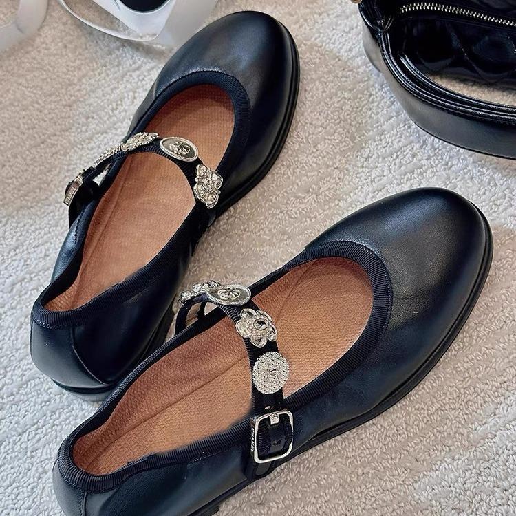 

Sheepskin version~ Xiaoxiangfeng round head gold coin flat bottom Mary Jane shoes new fairy temperament shallow mouth ballet single shoes woman 40