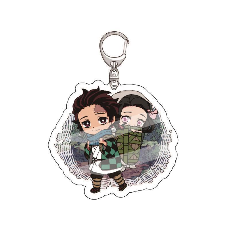 Anime Demon Slayer Acrylic Keychain Tanjiro Kamado Nezuko Zenitsu Agatsuma Inosuke Hashibira Pendant Charm 4PCS Collection Beautiful Gift