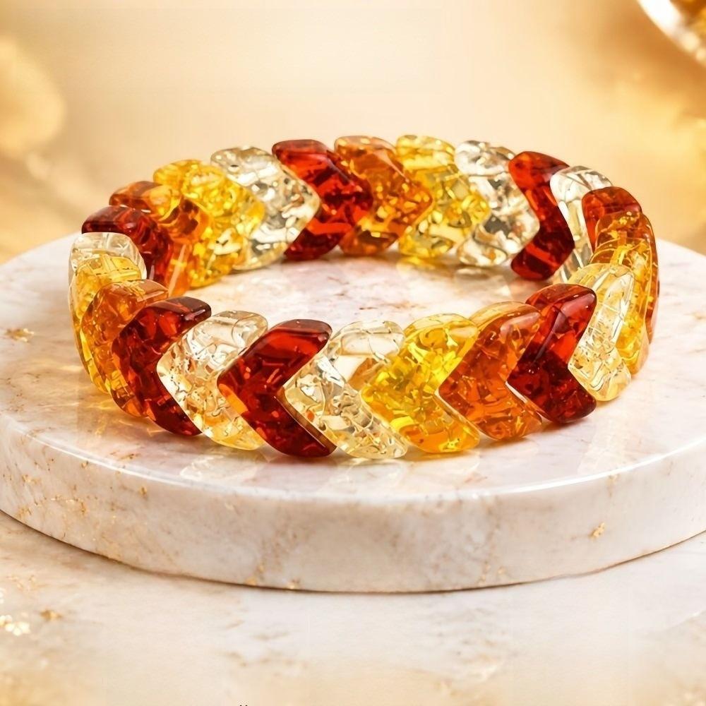 Square Beads Resin Bangle Handmade Gemstone Bracelet Retro Beaded Bracelet for Women