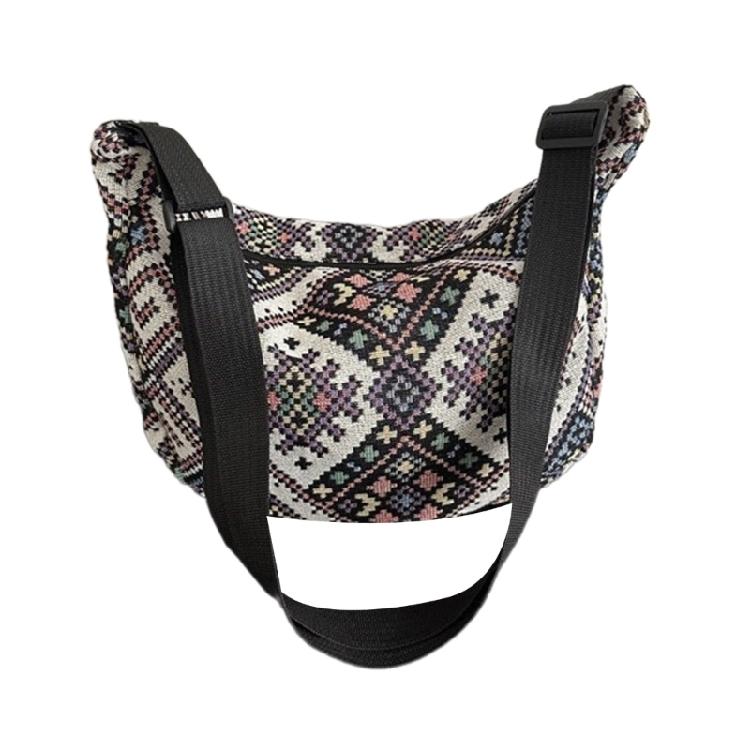 Ethnic Canvas Dumpling Bag for Daily Outings Crossbody Bags Shoulder Handbag
