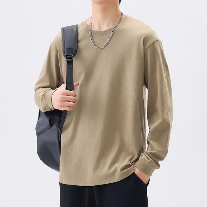 Cotton Long-sleeved T-shirt for Men In Spring and Autumn Latest Pure Cotton Round Neck T-shirt for Men with Screw Bottoming Top