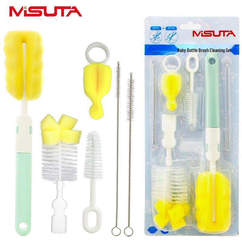 Misuita 6-teiliges Babyflaschen-, Sauger- und Strohhalm-Reinigungsbürsten-Set mit Schwamm