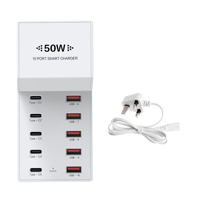 

Universal Power Strips Multiport Charging Hub USB Charging Station with 5 USB-A & 5 Type-C Port 50W USB C Charging Dock