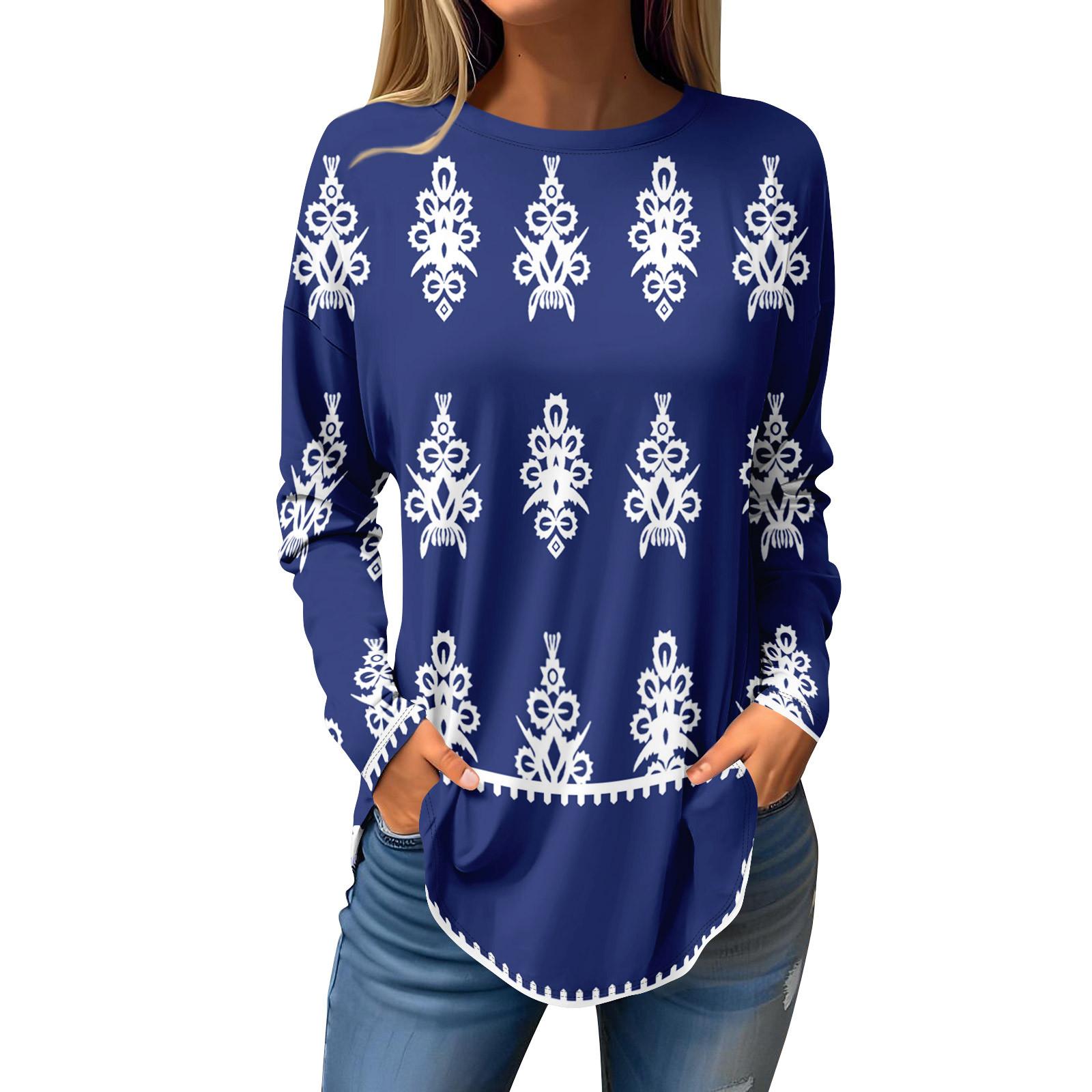 

Tee Shirts For Women Fall Casual Long Sleeve Shirts Sweatshirt Christmas Printing Top Pullover L