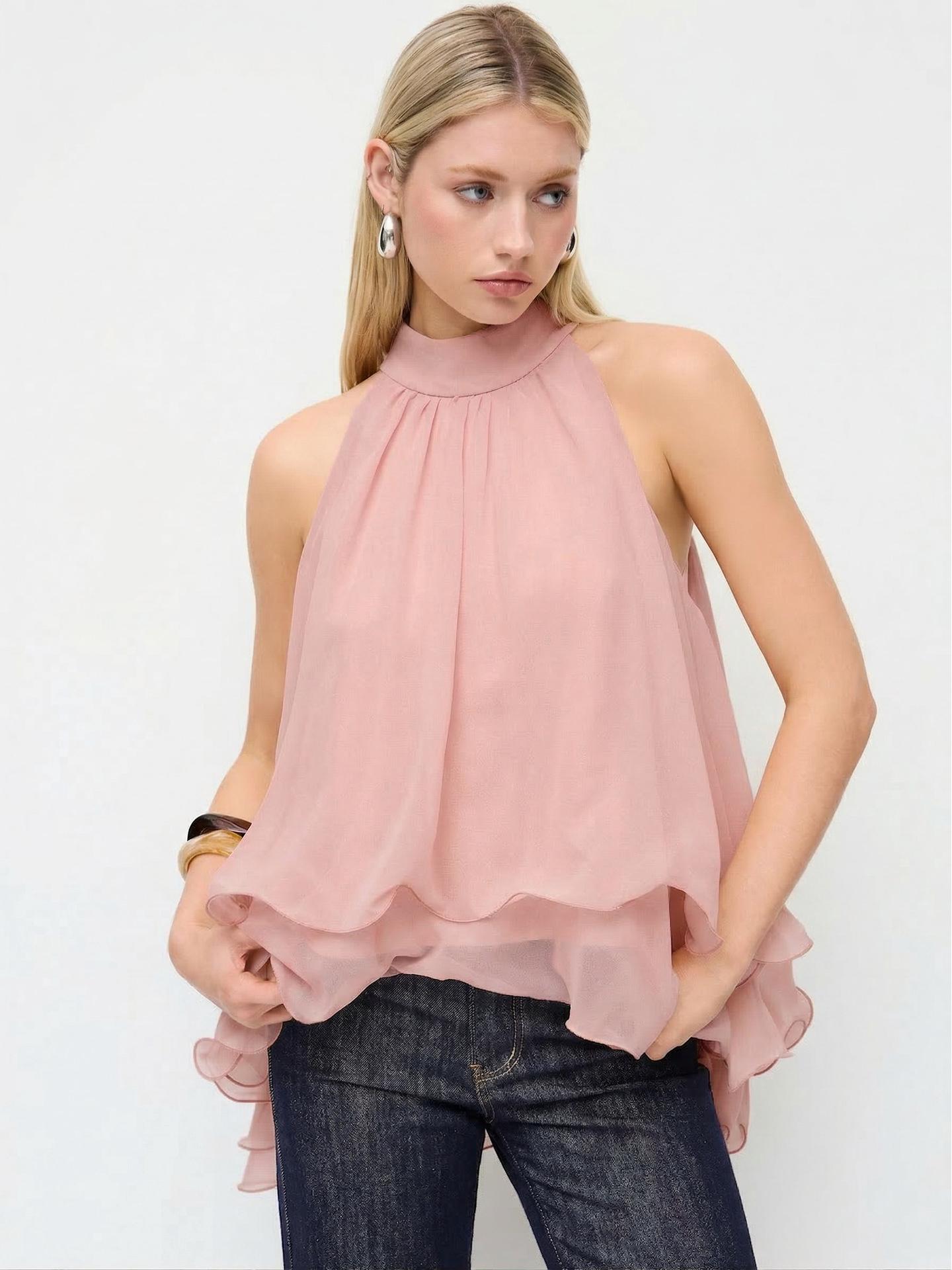 

Women s Stylish Irregular Loose-Fit Top - Flattering, Lightly Mature Design XL [130-145 cm] рожевий