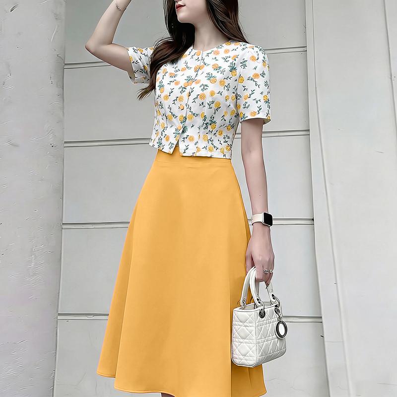 ZANZEA Completo estivo due pezzi da donna con blusa a maniche corte floreale e gonna midi