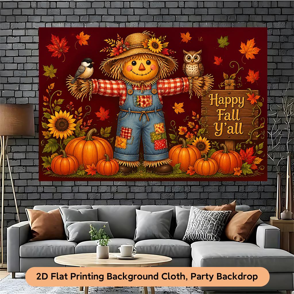 1 piece of 2D flat background fabric and a background fabric featuring a scarecrow and a pumpkin in an autumn scenezyc