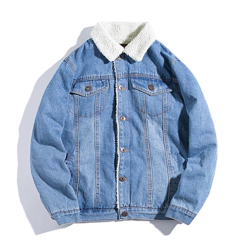 Men's Winter Velvet-Lined Denim Jacket - Thick, Warm Lambskin, Loose Fit, Large Size Cotton Coat