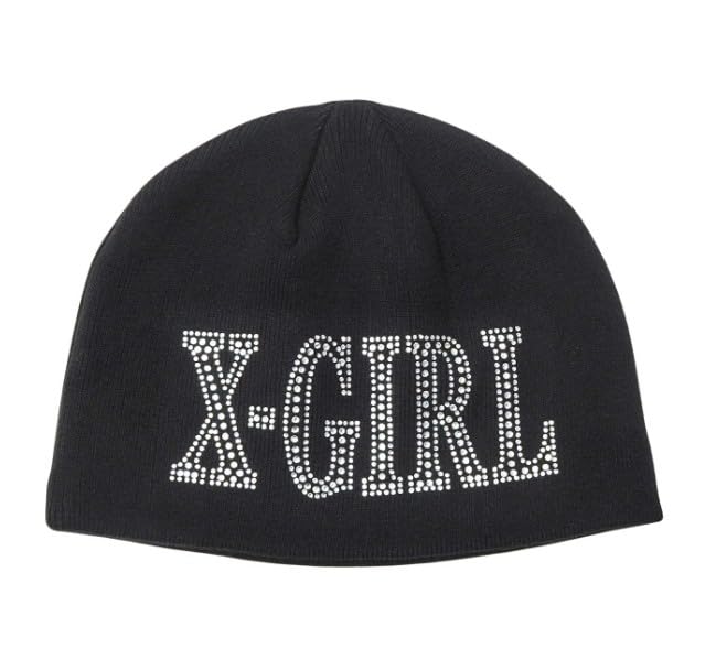 [X-girl] Beanie RHINESTONE ROMAN TYPE LOGO BEANIE Women's BLACK