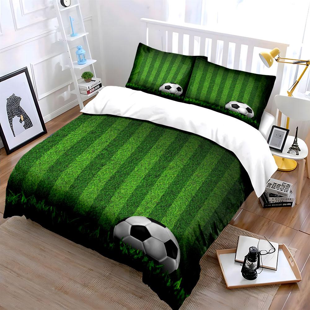 Green field, soccer ball. Bedding sets Duvet cover sets Duvet covers Pillowcases(1 * Duvet Cover 2 * Pillowcases without duvet insert)