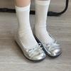 Blue cabinet, ballet style silver round head, cute small single shoes, super soft and comfortable grandma shoes, flat leather shoes.