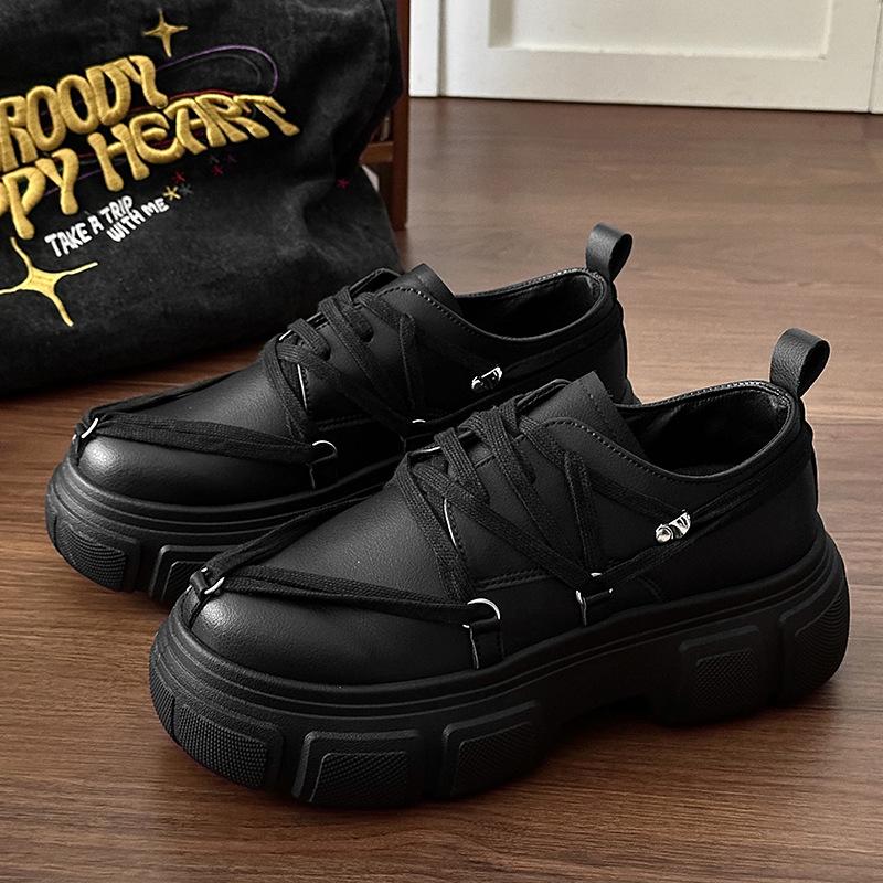 Derby Shoes Platform Sole Heightened Men's Shoes 2025 Fall New Shoes Low Top Big Scalp Shoes Lace-up Casual Shoes