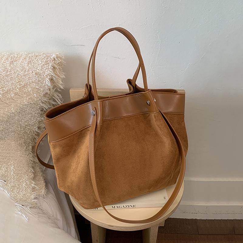 Stylish Frosted Suede Handbag New Large-capacity Tote Bag Fashion European American Autumn/winter Shoulder Bag Simple Casual Bag CLE