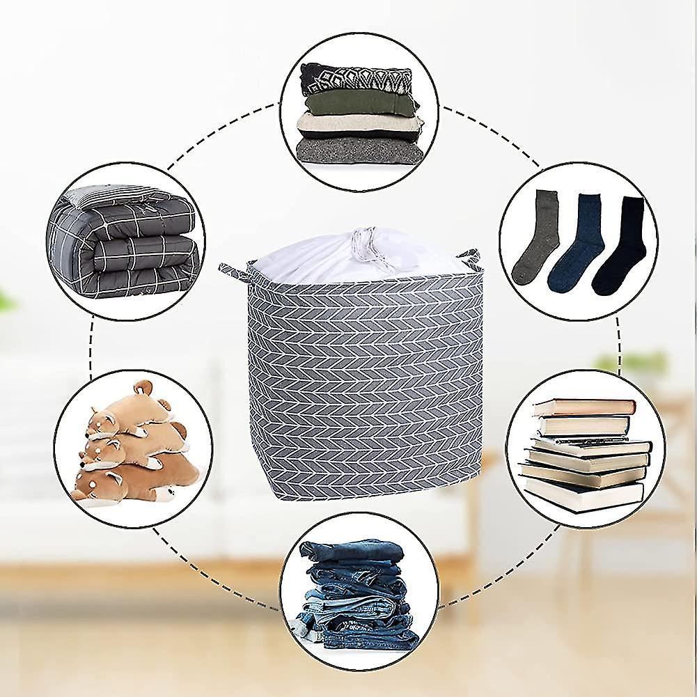 100l Large Collapsible Laundry Baskets With Handles Grey Drawstring Laundry