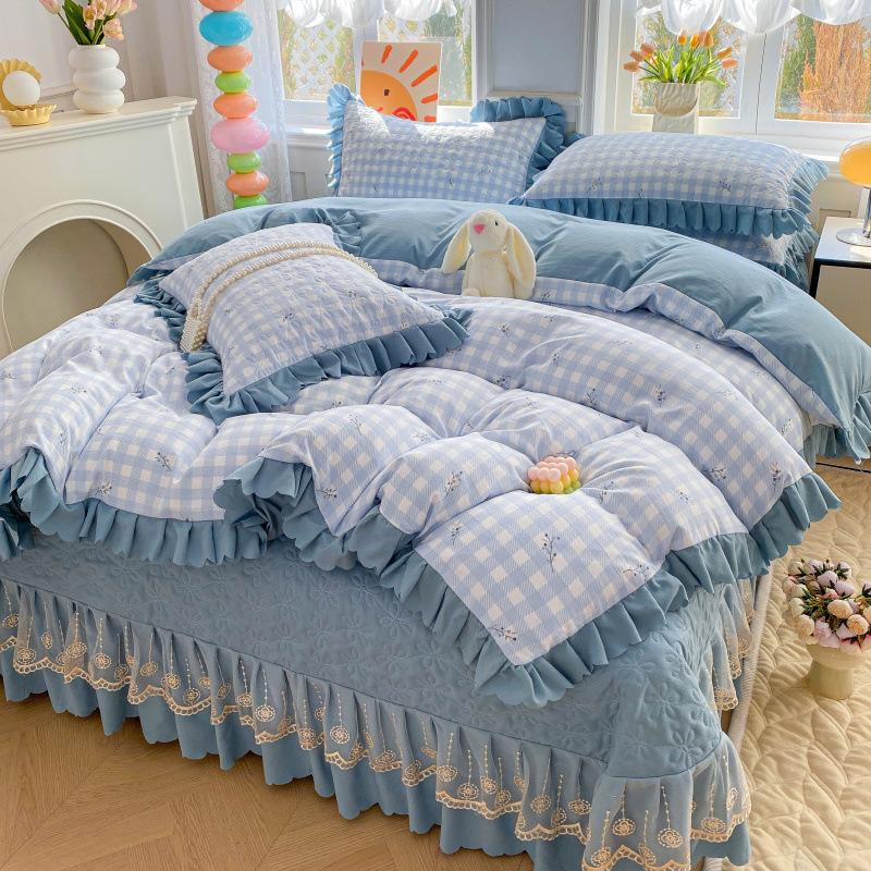 Class A Maternal Infant Grade Bed Cover 4-Pcs Set Of Thickened Padded Sheets 3-Pcs Set Of Small Bamboo Cotton Jacquard Quilt Cover Autumn  Winter