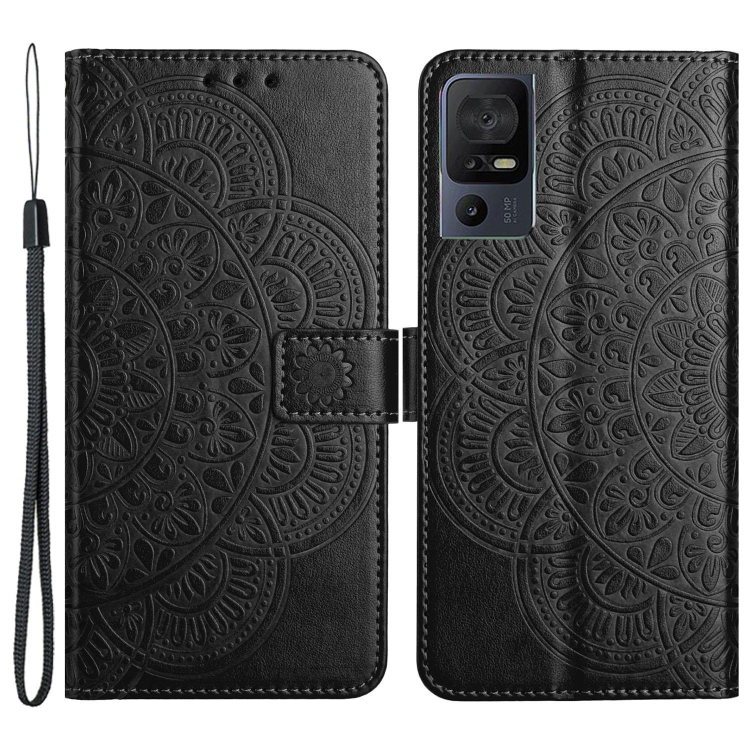 

For TCL 40 SE Leather Case Mandala Imprinted Wallet Flip Phone Cover Black