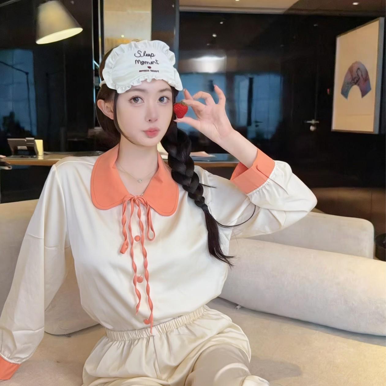Women s Silk Lapel Two-Piece Set: Spring/Summer Home Wear & Lightweight Winter Pajamas with Cardigan XXL