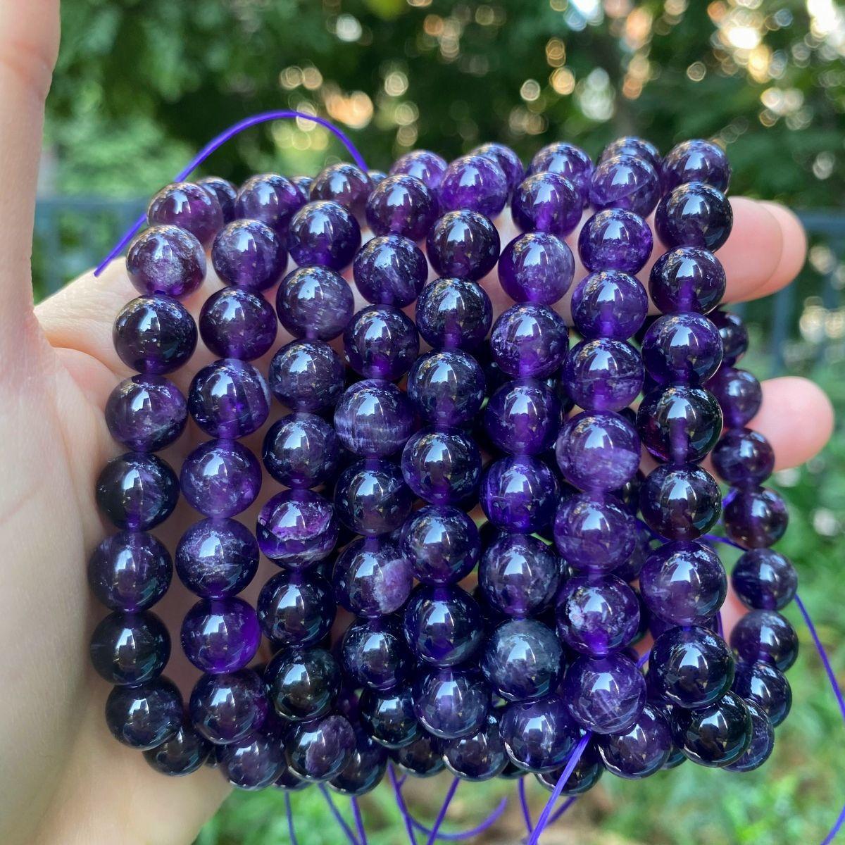 

Genuine Natural Icy Lavender Amethyst Bracelet, Deep Purple Gemstone Bead Bracelet, Single Strand, Unisex Gift 6mm（30Left and Right