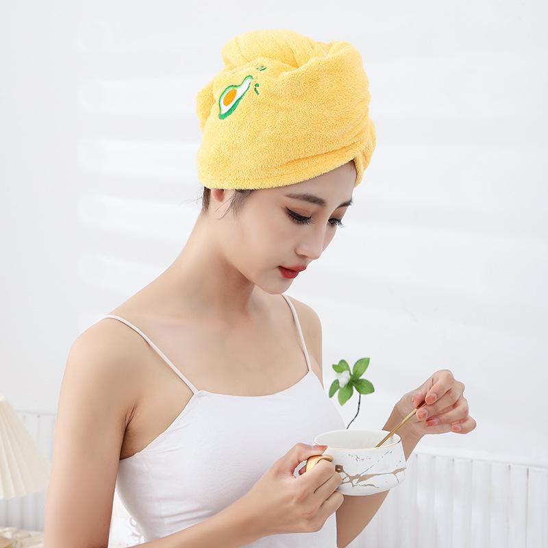 Absorbent Coral Fleece Hair Cap – Thick Double-Layer Shower Cap with Cute Embroidery for Hair Care