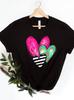 Valentine's Day Heart Print Crew Neck T-Shirt for Women Summer Short Sleeved Harajuku Streetwear Tops Tees Aesthetic Clothes