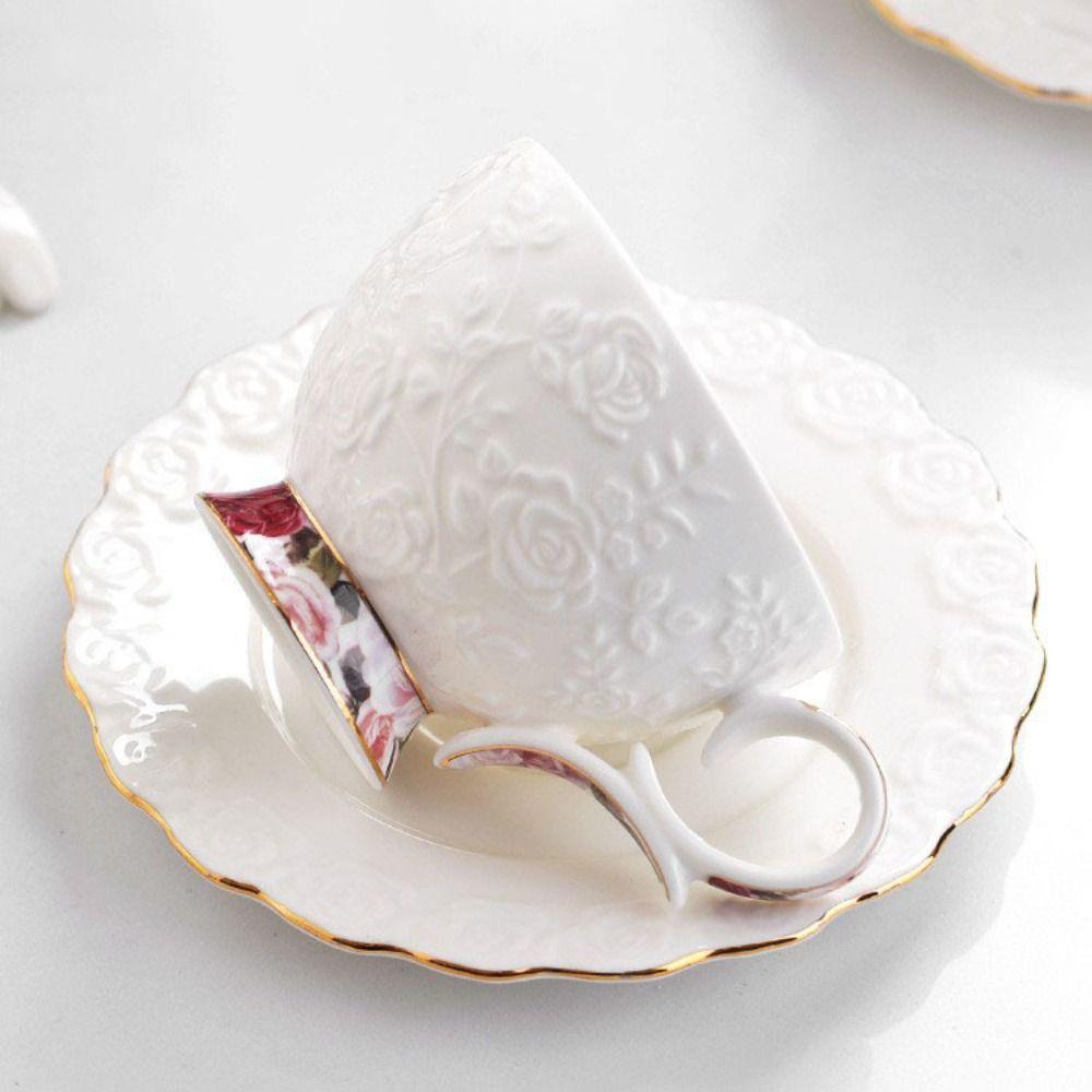 Luxury Ceramic Coffee Cup Spoon Plate Set Vintage Latte Flower Tea Water Cup Tea Cup Set  Cafe