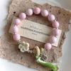 Boho Keramik Perlen Armband für Damen Zartrosa Rund mit Marmor Quadratischen Perlen, Elastisches Dehnbares Design für den Alltag & Geschenk