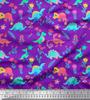 Soimoi Black Japan Crepe Satin Fabric Aster Flower & Dinosaur Kids Print Fabric by Metre 42 Inch