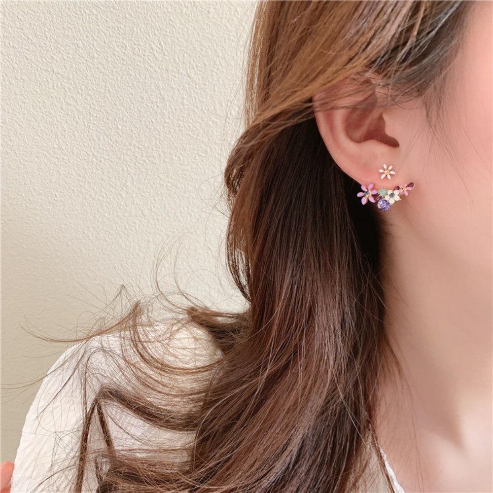 925 Silver Needle Oil Floral Stud Earrings Korean Style Flower Design Drop Earrings Party