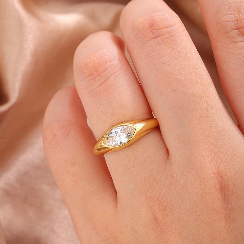 Glossy Inlaid Horse Eye Shape Colored Zircon Ladies Ring-Valentine's Day Gift-non-fading-not Sensitive