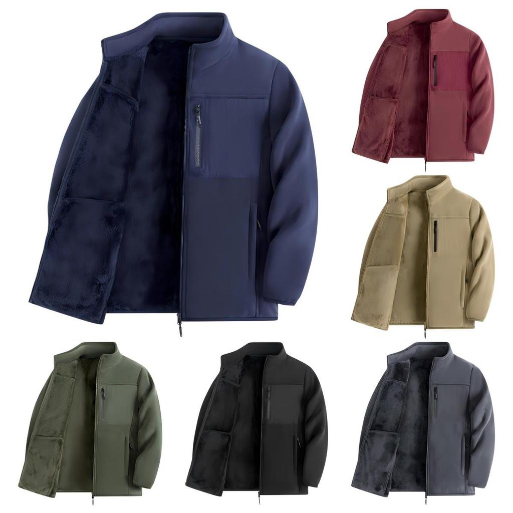 Men's Zip-collared Fleece Jacket Plus Fleece Heavy Thermal Jacket Outdoor Windproof Thermal Overcoat